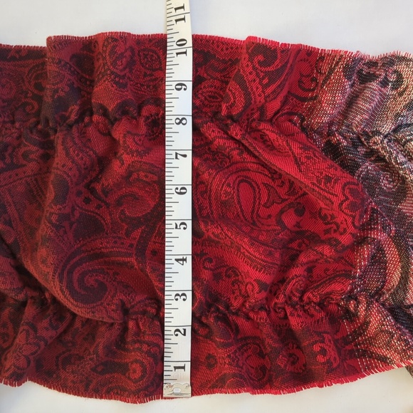 V. Fraas Cashmink Paisley Fringe Scarf Red Black - Picture 7 of 16